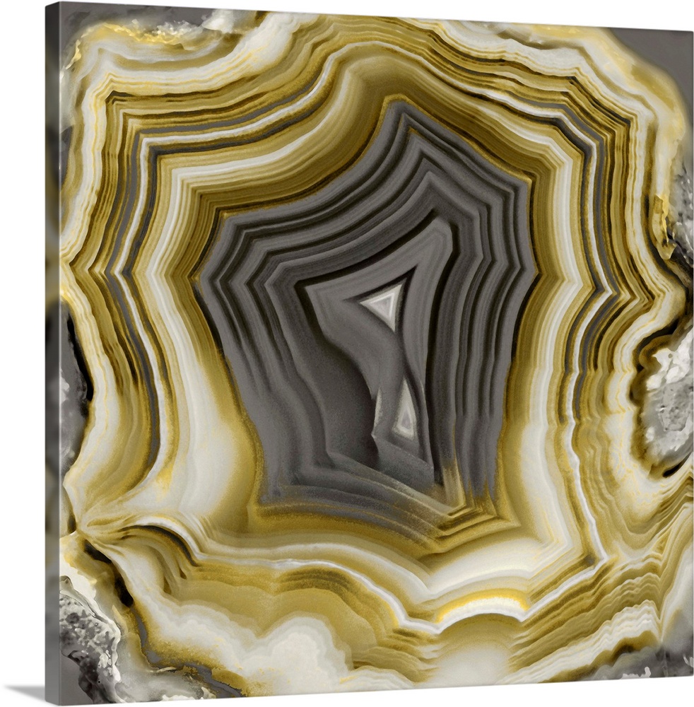 Square decor with a gold and gray agate pattern.
