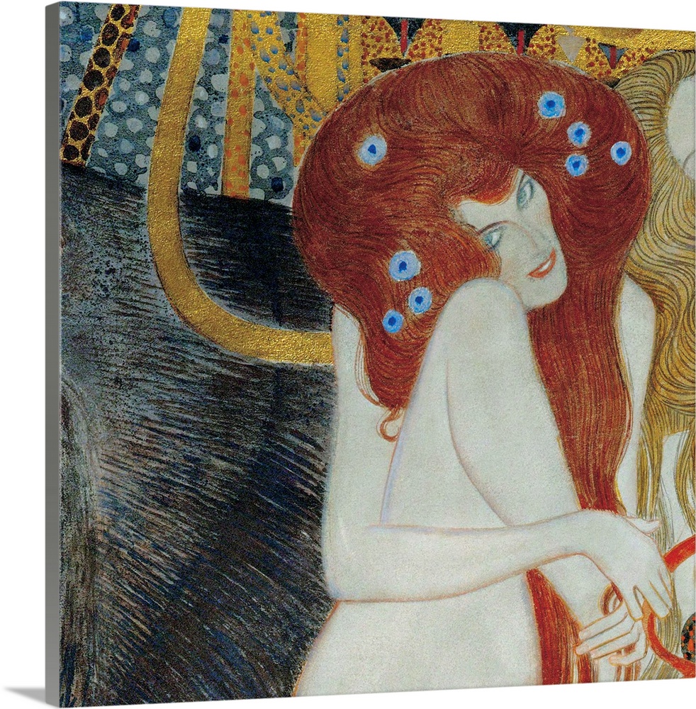 A square painting from very early 20th century shows nude female figures in provocative poses.