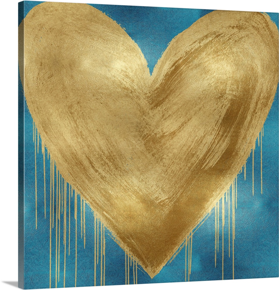 Big Hearted Gold on Aqua Wall Art, Canvas Prints, Framed Prints, Wall ...