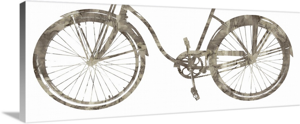 Silhouette of the bottom part of a bicycle in shades of gray on a white background.