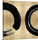 image thumbnail of This Zen artwork features two sweeping circular brush strokes in black over a mottled gold color background.