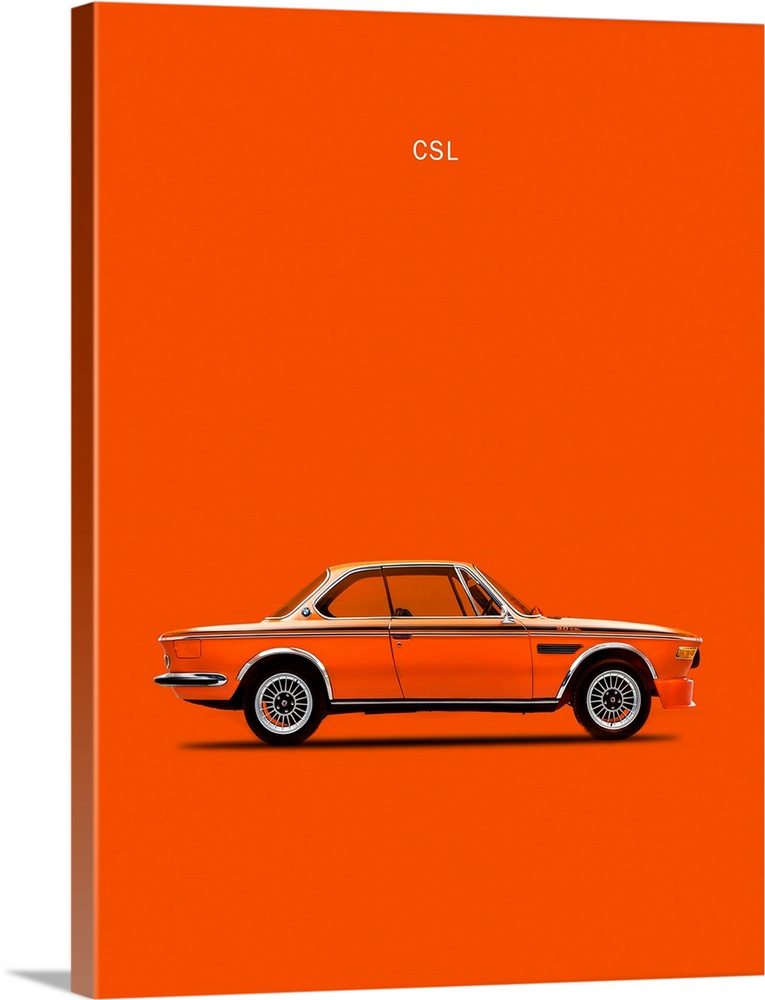 Photograph of an orange BMW CLS 1972 printed on an orange background