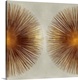 image thumbnail of Square decor with two circular shapes made out of thin gold lines angled out and disappearing into the dark gold center on...