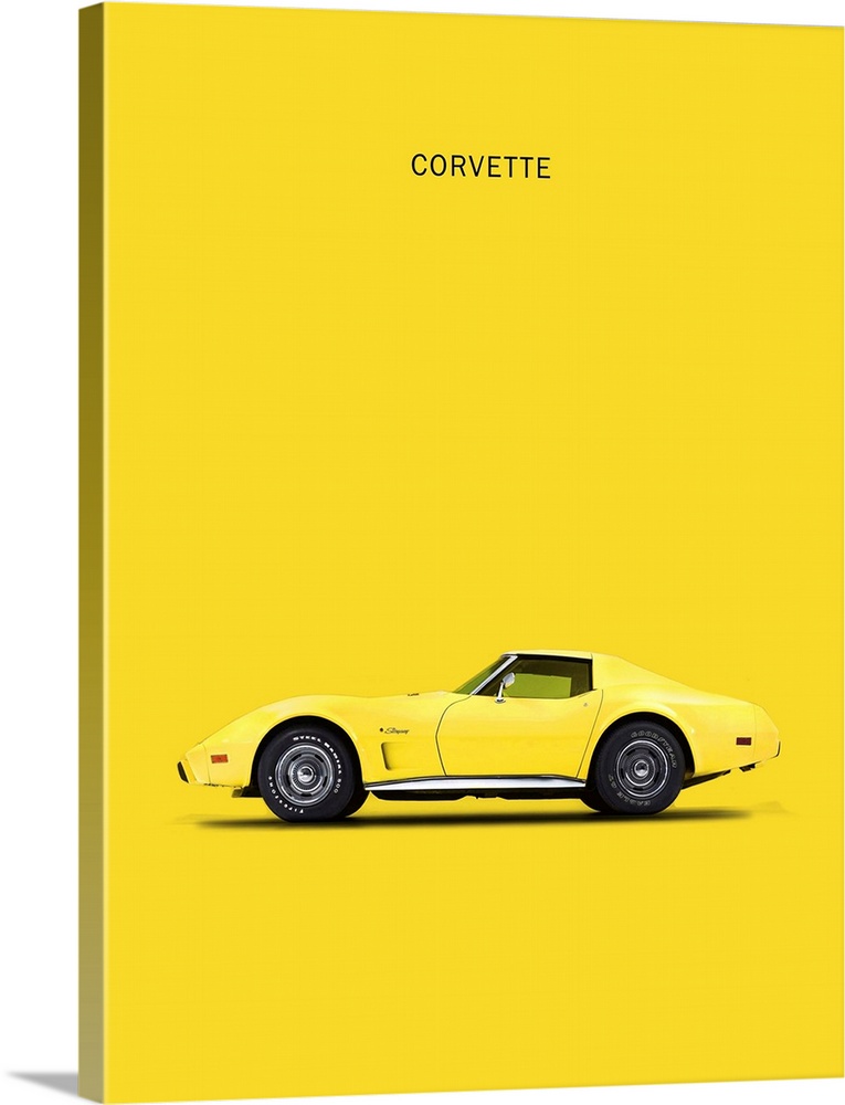Photograph of a yellow Chev Corvette printed on a yellow background
