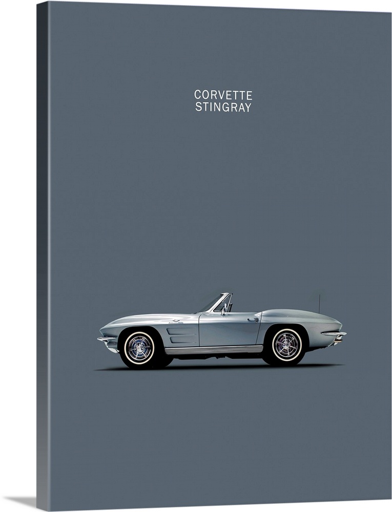 Photograph of a grey Corvette 1965 printed on a grey background