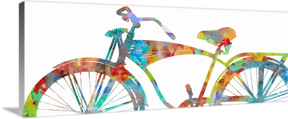 Colorful silhouette of a bicycle on a white background.