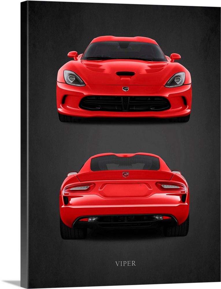 Photograph of a red Dodge Viper printed on a black background with a dark vignette.