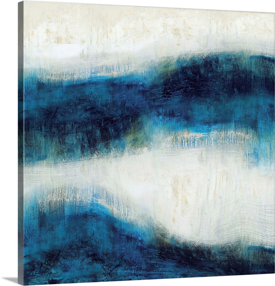 Square abstract art made with shades of blue and neutral hues.