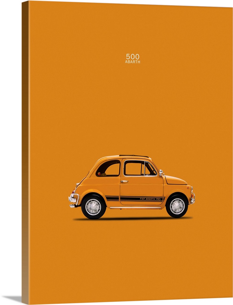 Photograph of an orange Fiat 500 Abarth 1969 printed on an orange background
