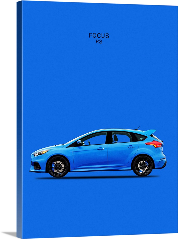 Photograph of a blue Ford Focus RS printed on a blue background