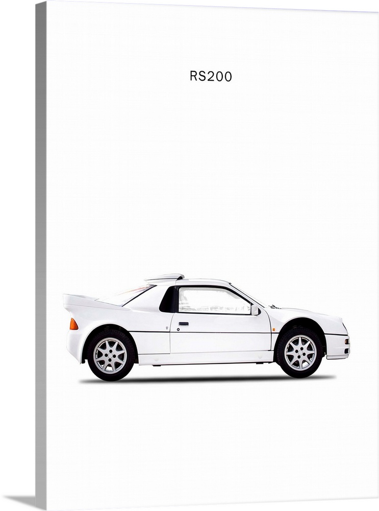Photograph of a white Ford RS200 1987 printed on a white background