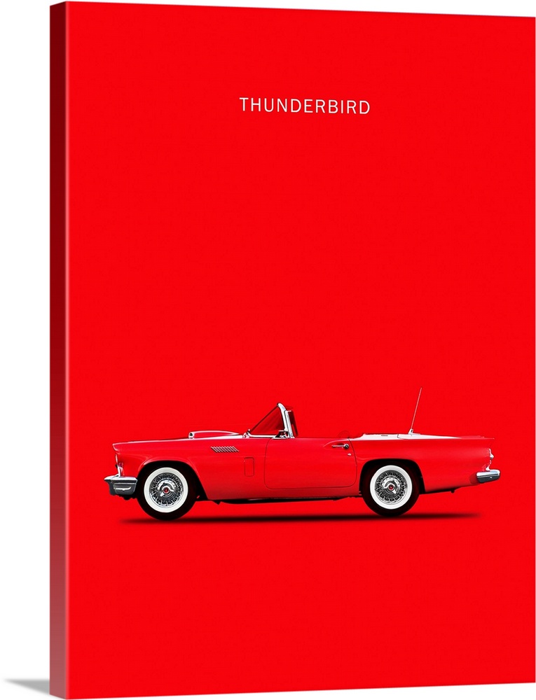 Photograph of a red Ford Thunderbird 1957 printed on a red background