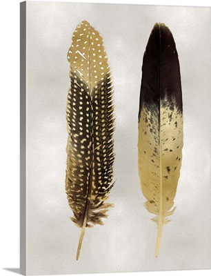 Gold Feather Pair on Silver