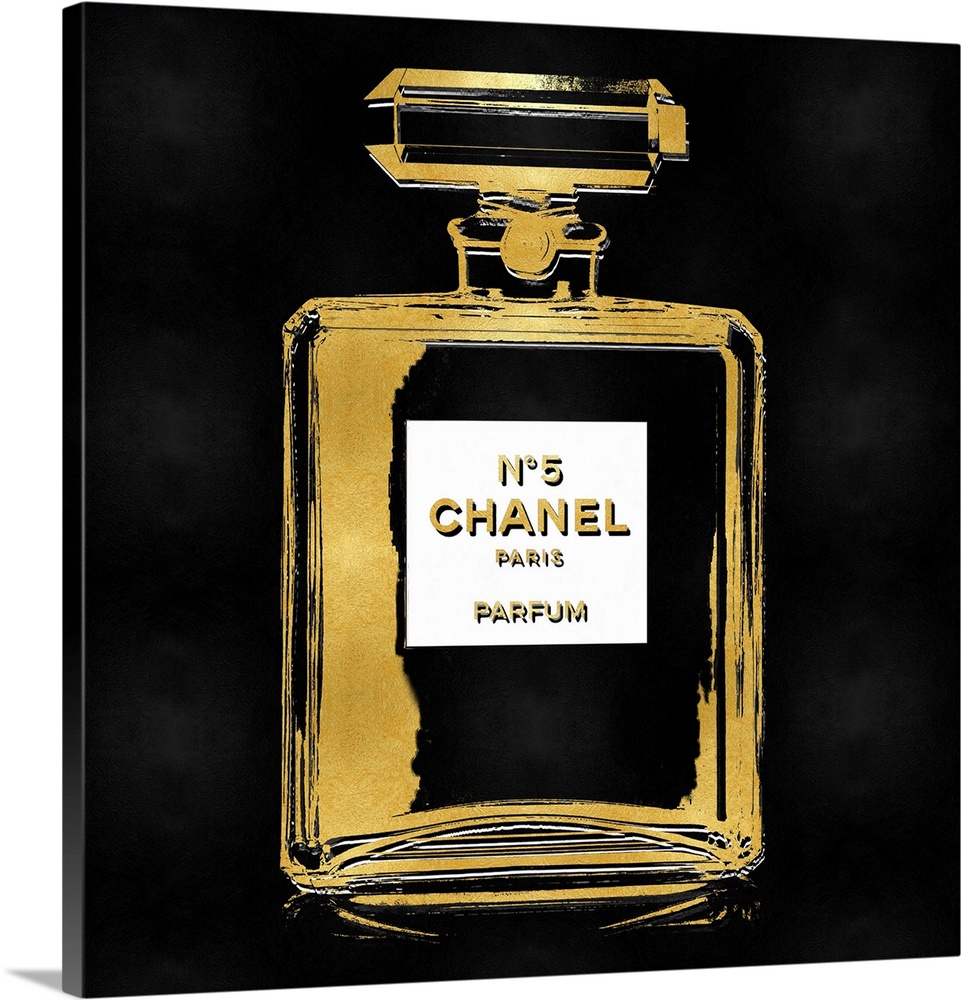 A black background peeks through a transparent bottle of perfume.