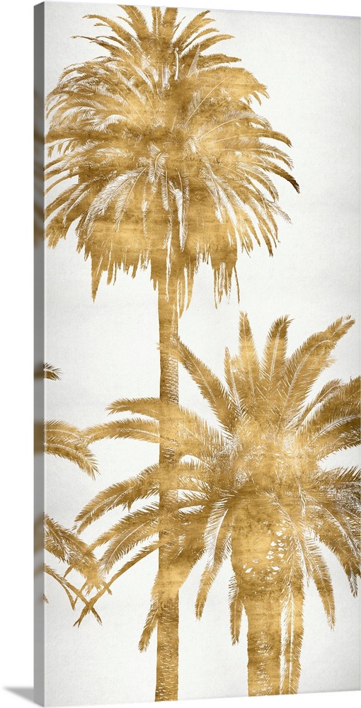 Golden silhouettes of two palm trees on a solid white background.