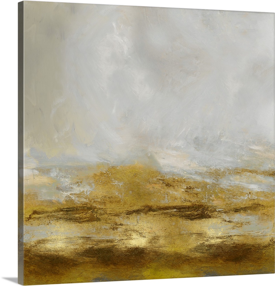 Square abstract artwork with metallic gold and silver.