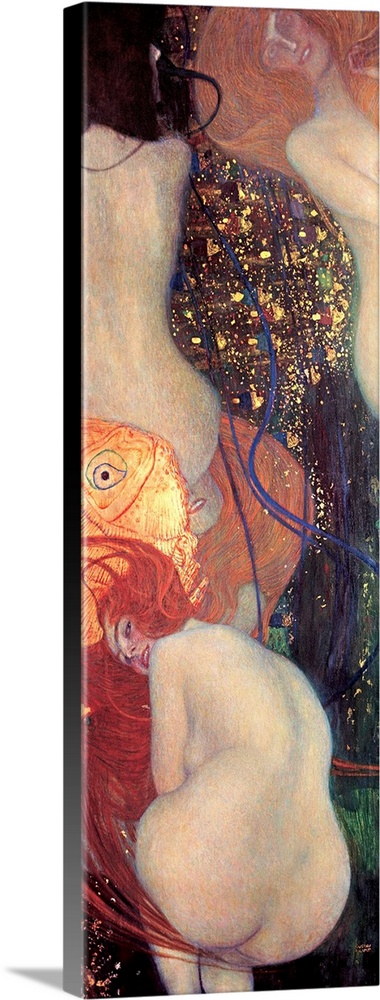 A vertical painting from very early 20th century shows nude female figures in provocative poses.