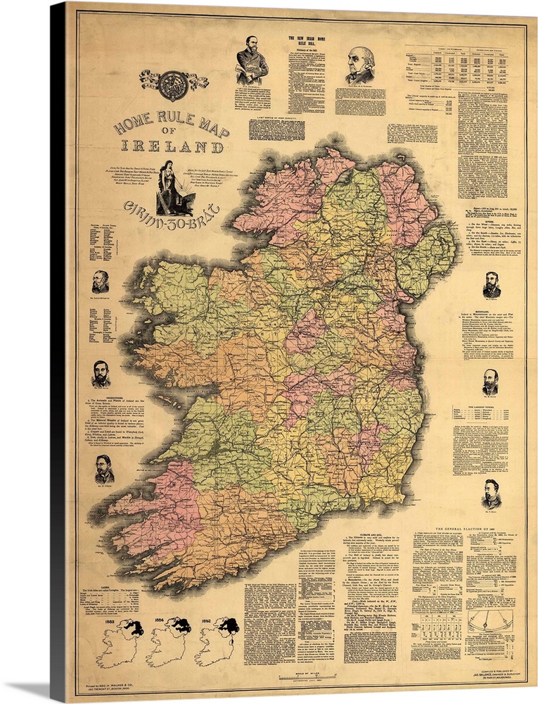 Antique map of Ireland from 1892.