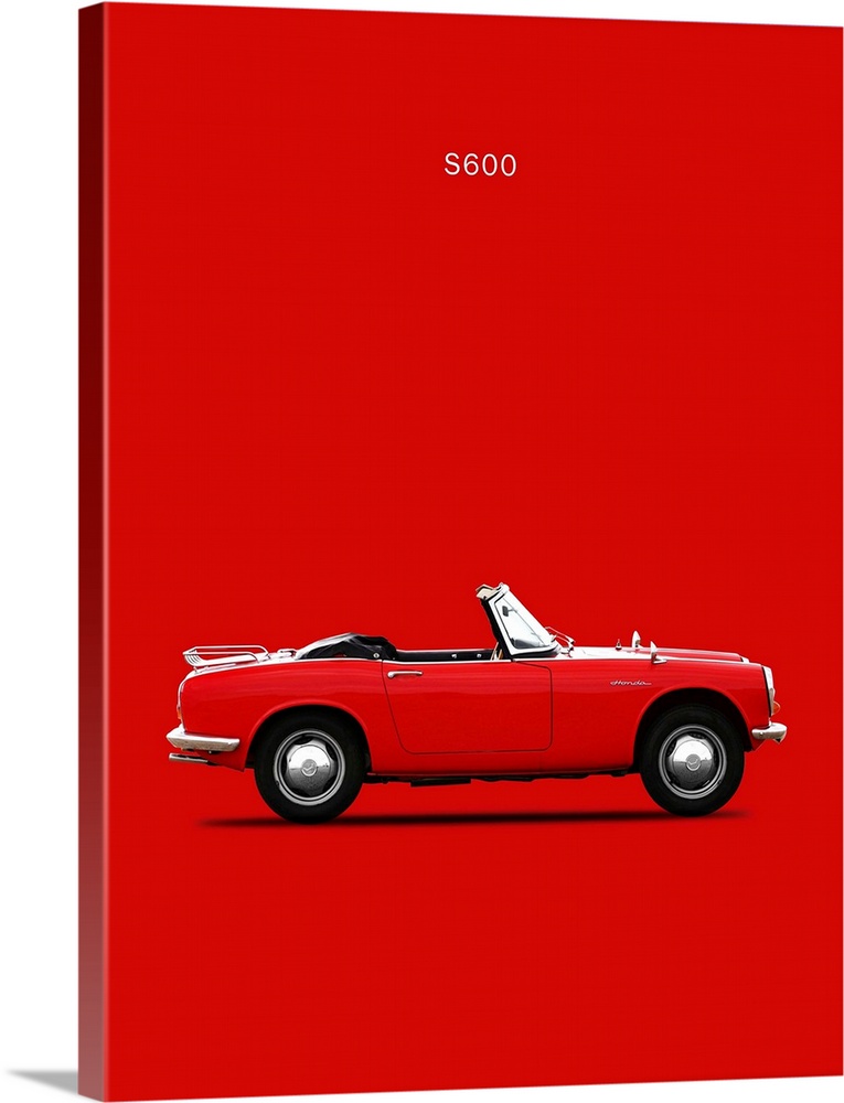 Photograph of a red Honda S600 1966 printed on a red background