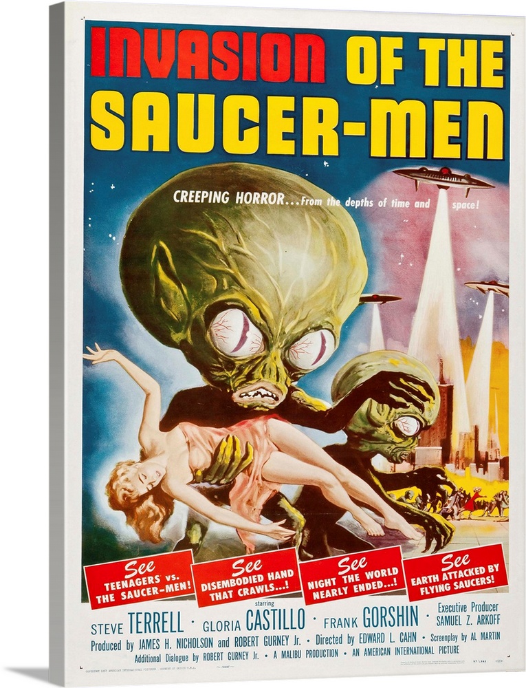 Vintage movie poster for "Invasion Of The Saucer Men".