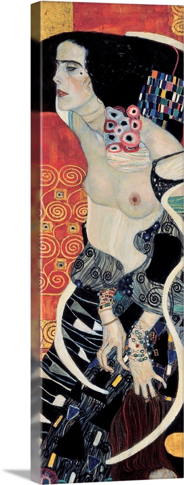 A vertical painting from very early 20th century shows nude female figures in provocative poses.