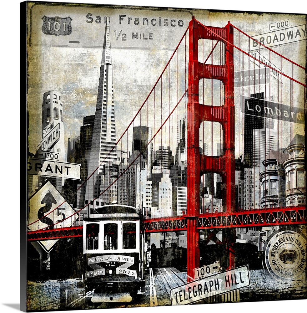Square decor highlighting the famous landmarks in San Francisco.