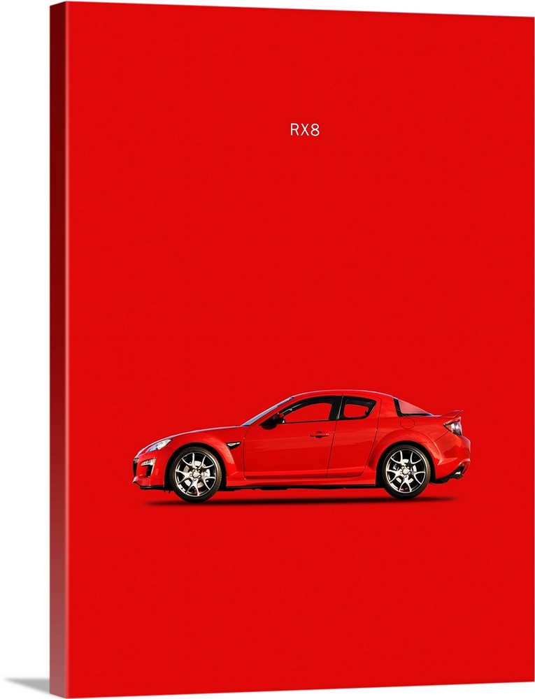 Photograph of a red Mazda RX8 printed on a red background