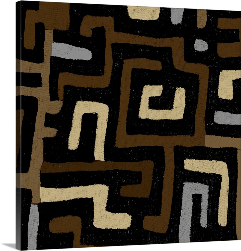 Square abstract art created with patterned brown, tan, and gray lines.