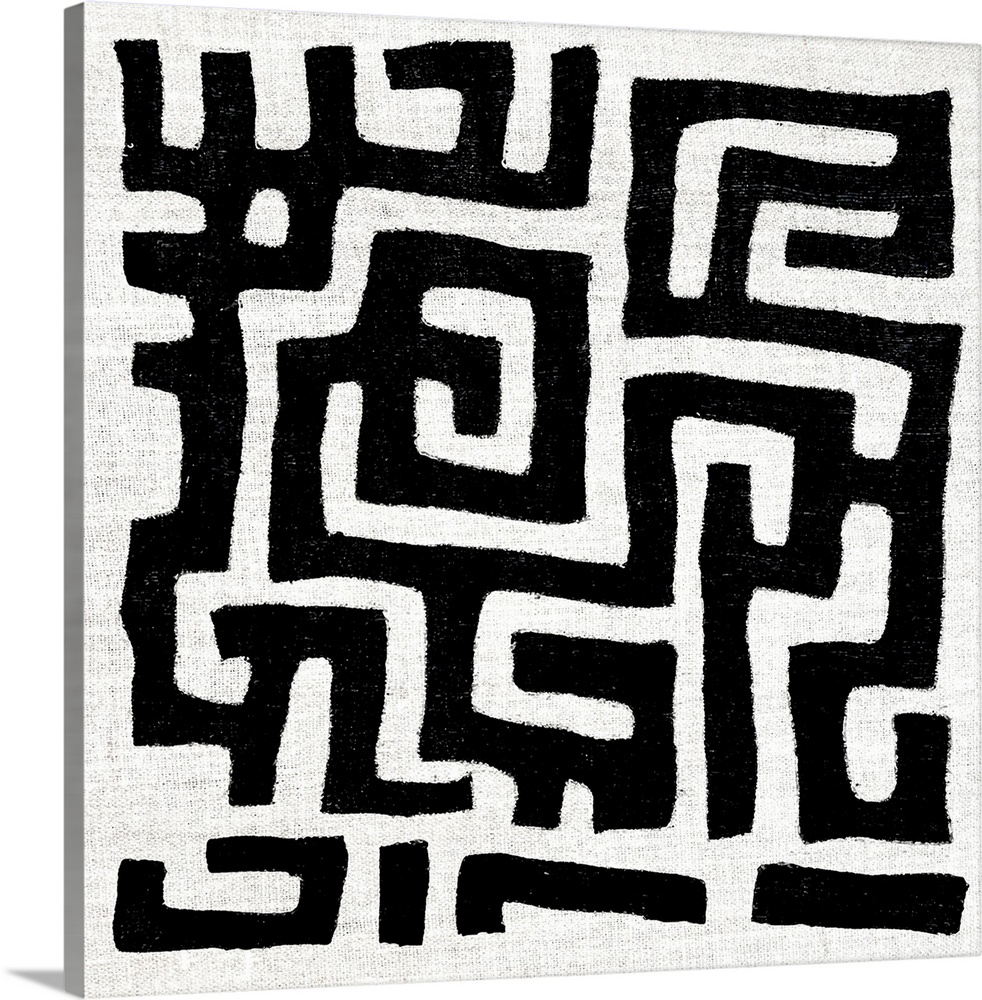 Square abstract art created with black and white patterned lines.