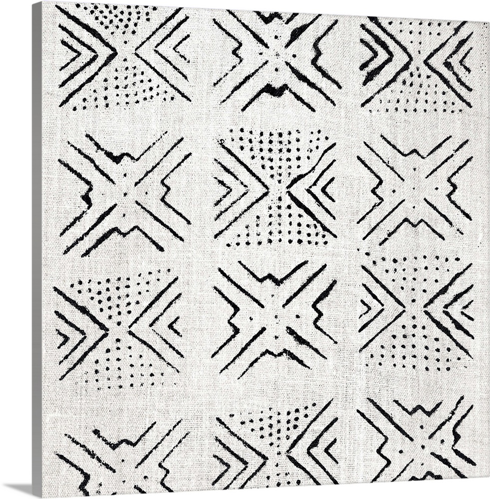 Square abstract black and white patterned art created with lines and dots.