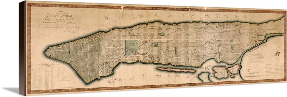 1811 vintage map of the city of New York and the island of Manhattan.
