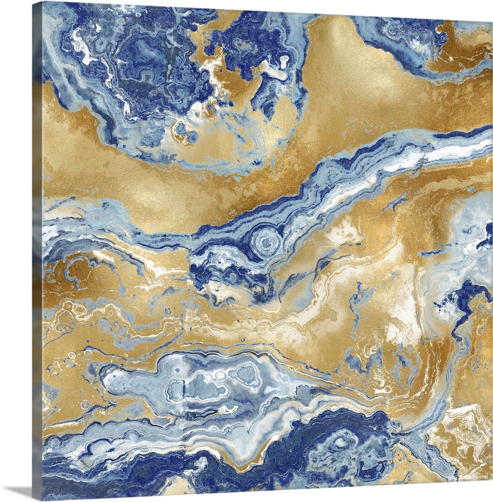 Square abstract decor with a blue, white, and gold onyx design.