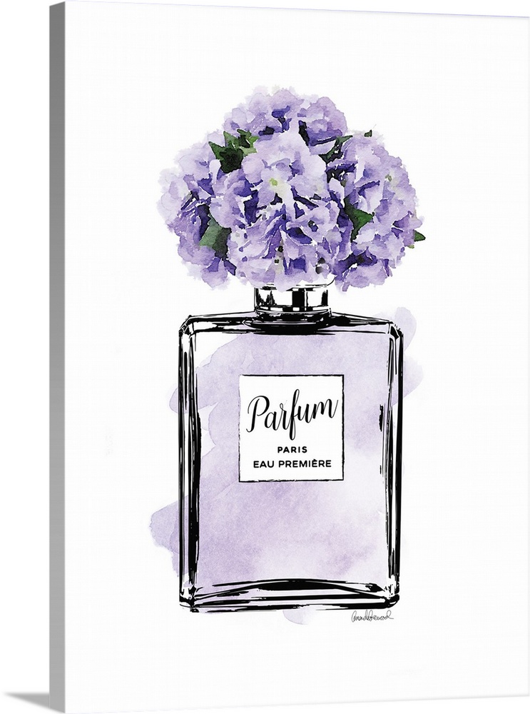 A bottle of perfume filled with watercolor droplets and flowers as the topper.