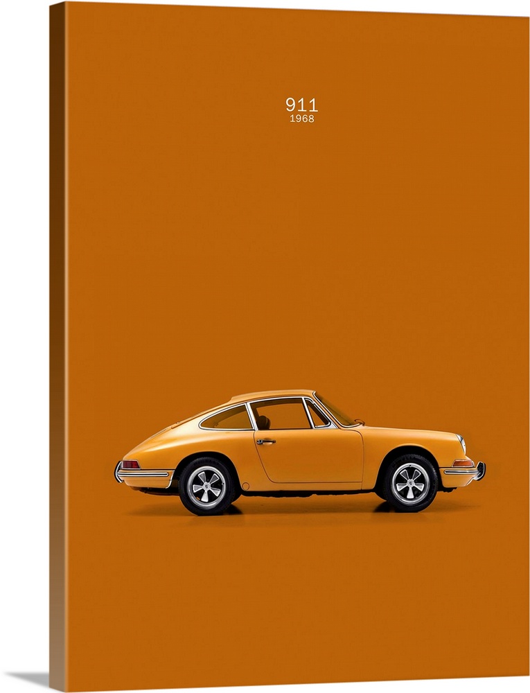 Photograph of an orange Porsche 911 1968 printed on an orange background