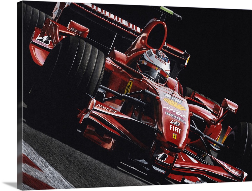 Illustration of a Fiat Formula One car in action on a black background.