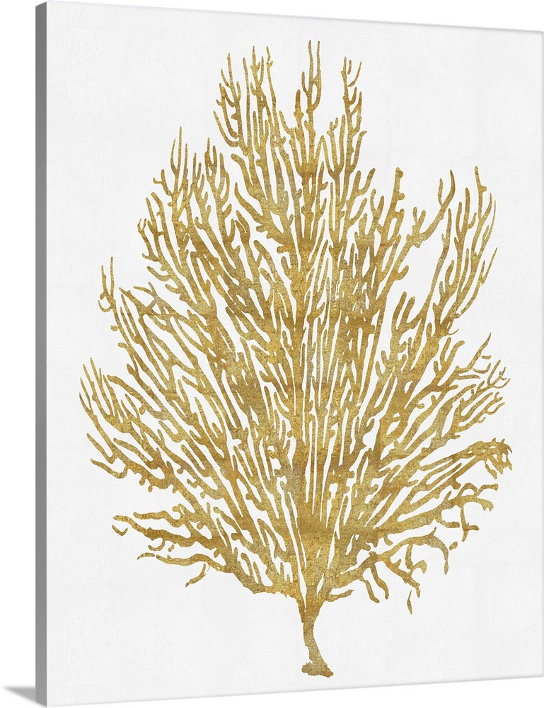 Gold silhouette of coral on a solid white background.