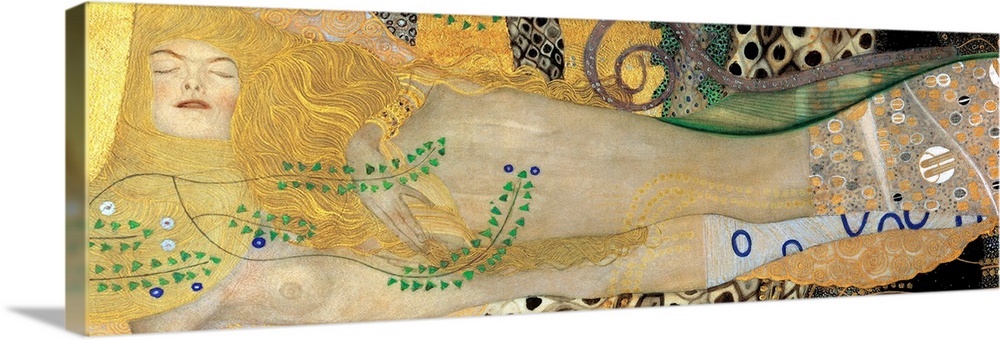 A horizontal painting from the early 20th century shows nude female figures in provocative poses.