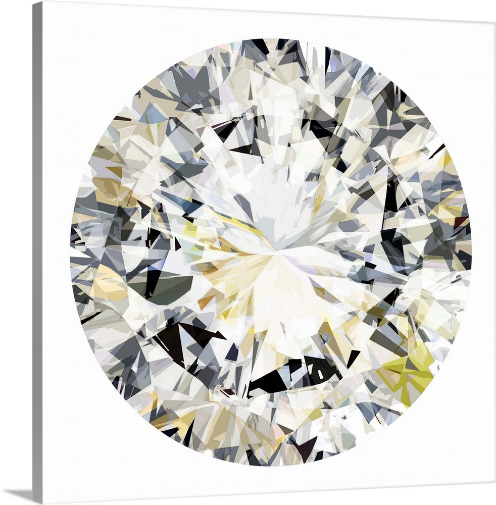 Square decor with an illustration of a shiny diamond-like gem on a white background.
