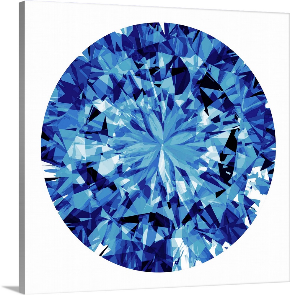Square decor with an illustration of a shiny blue gem on a white background.