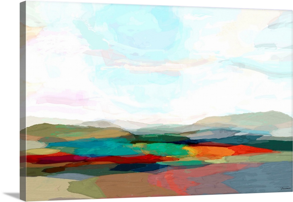 Abstract landscape made with see-through layers of color.