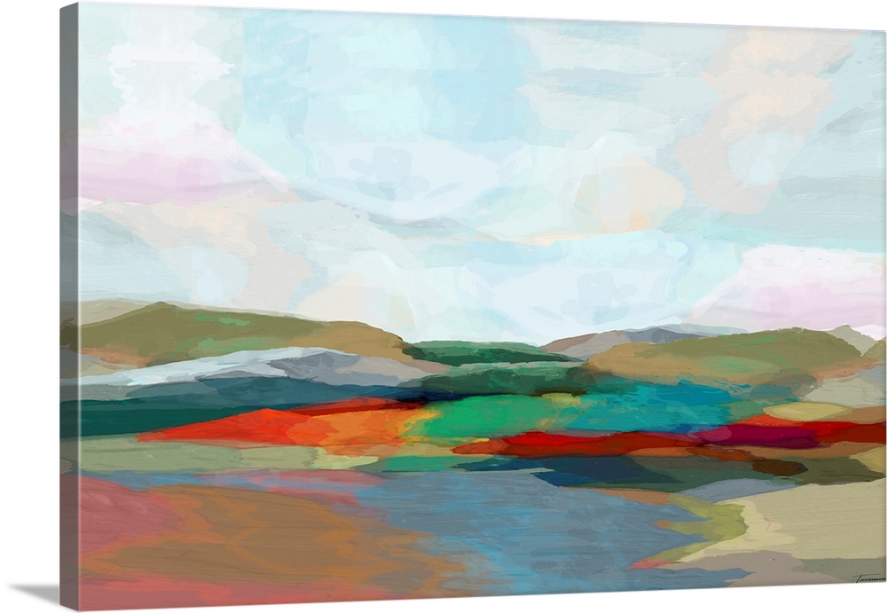 Abstract landscape made with see-through layers of color.