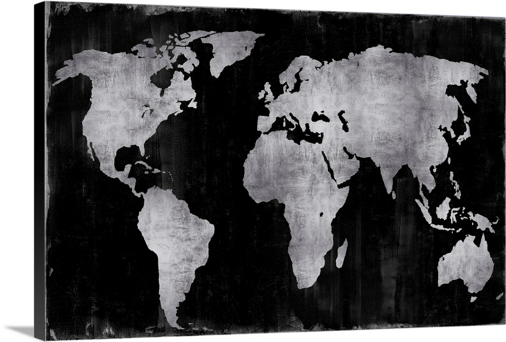 World map in silver and black.