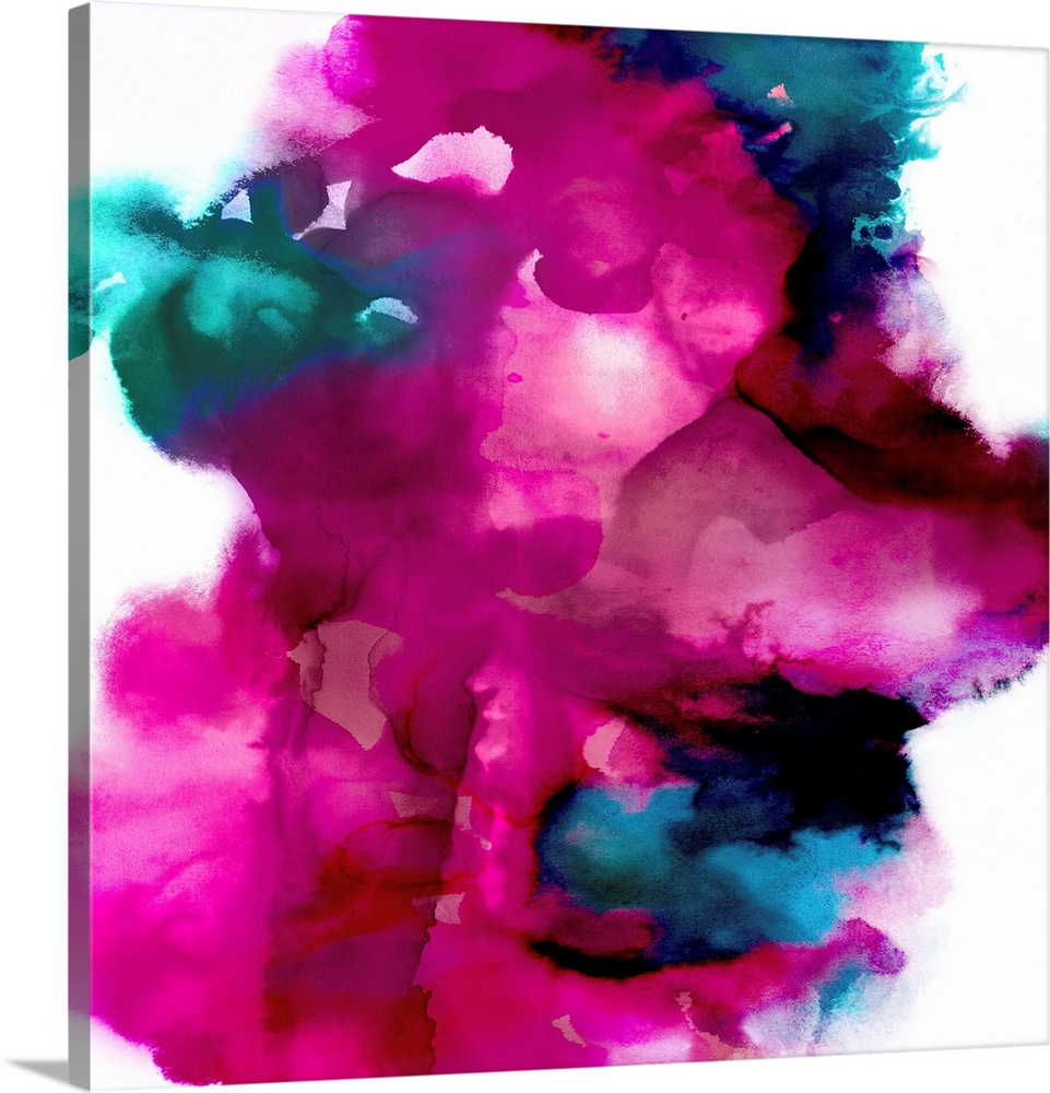 Square abstract art made with shades of blue and bright pink on a white background.
