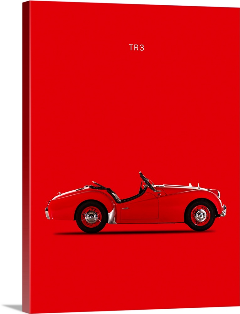 Photograph of a red Triumph TR3 1959 printed on a red background