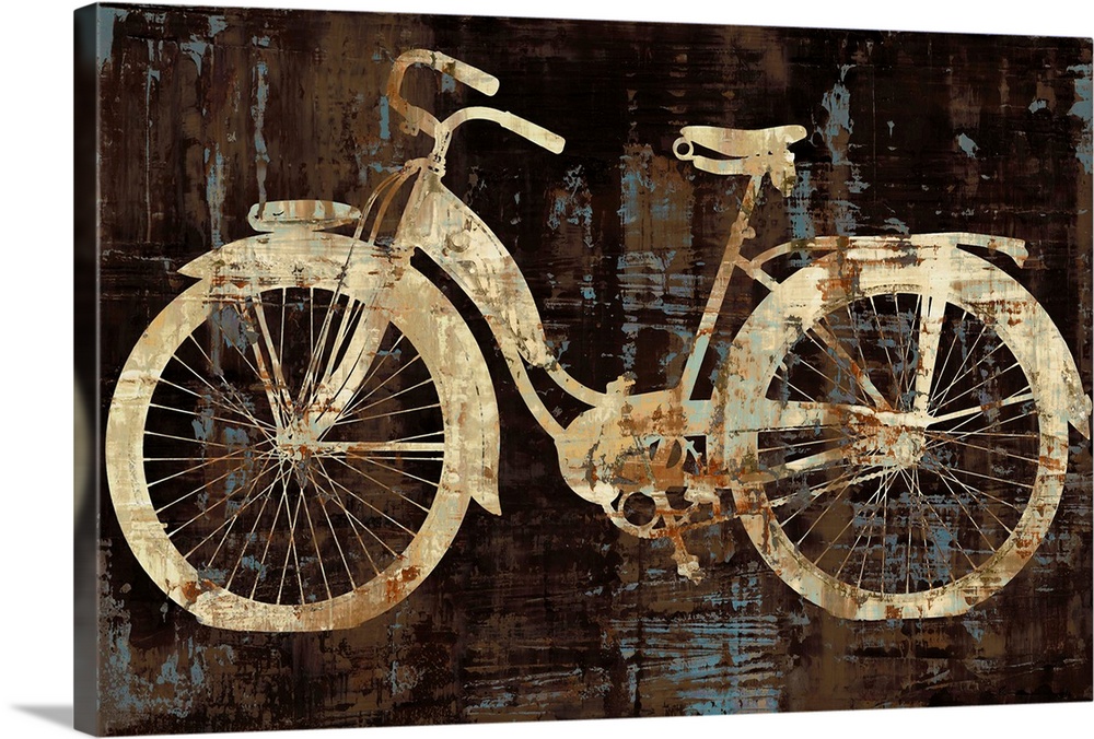 Silhouette of a vintage cruiser bike in gold, brown, and blue hues.
