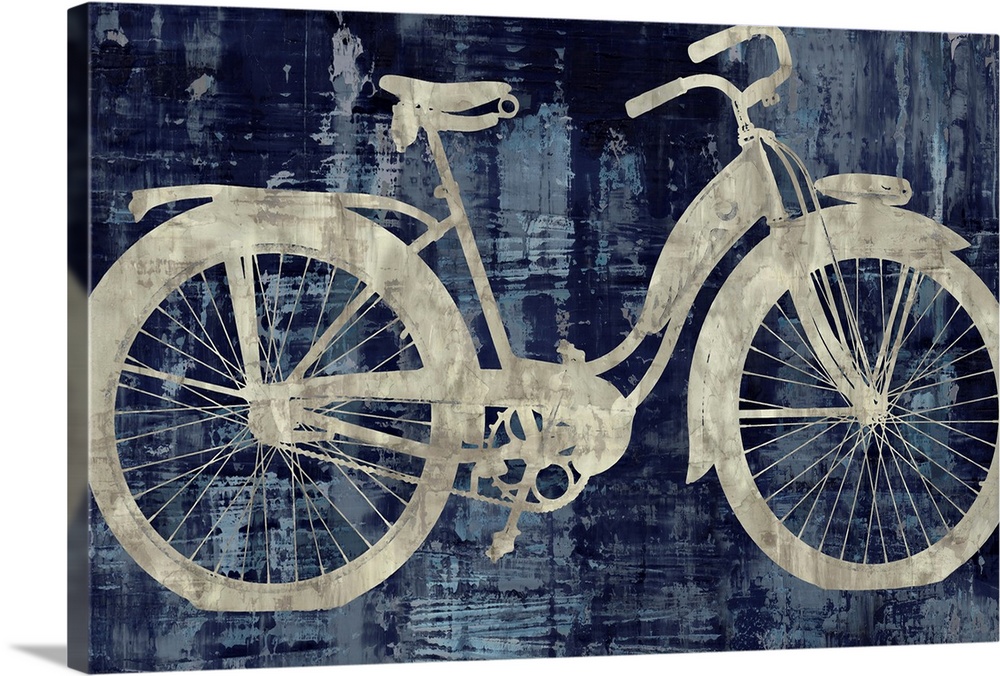 Silhouette of a vintage cruiser bike in silver and blue hues.