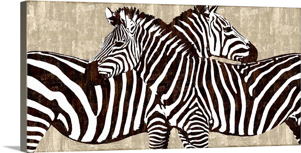 Illustrated decor with two zebras facing opposite directions on a neutral colored background.