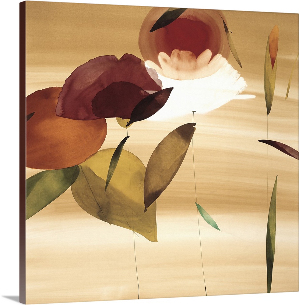 A vertical painting in a modern design of flowers.