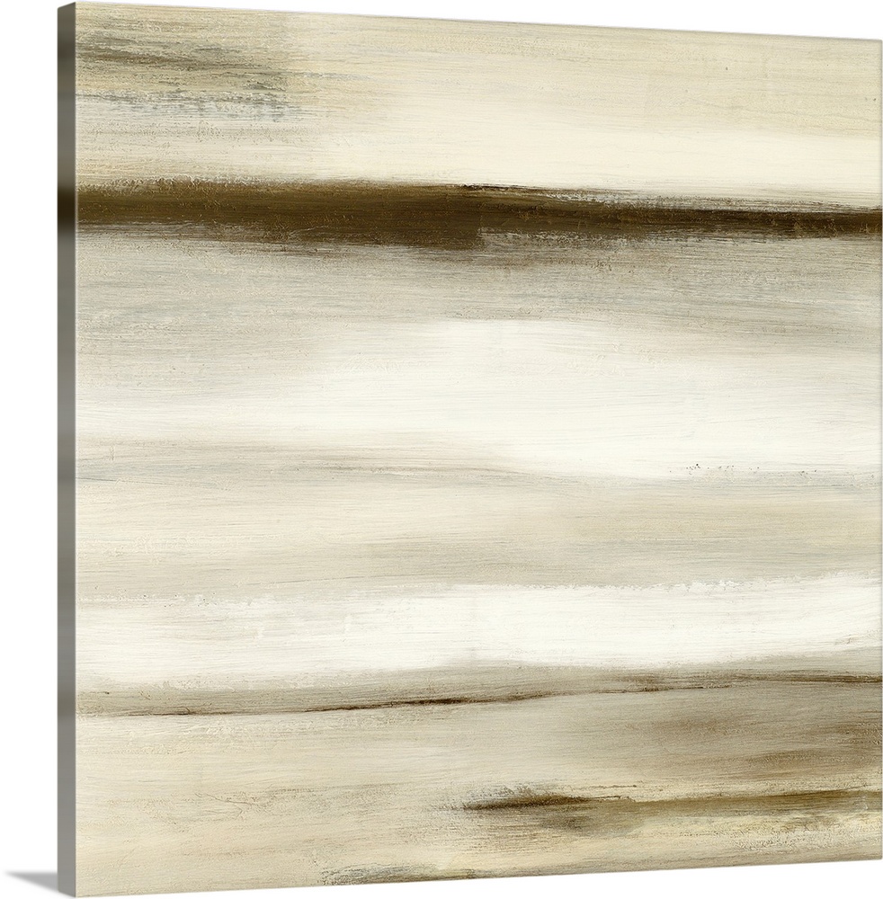 An abstract painting of horizontal brush strokes in varies shades of brown.