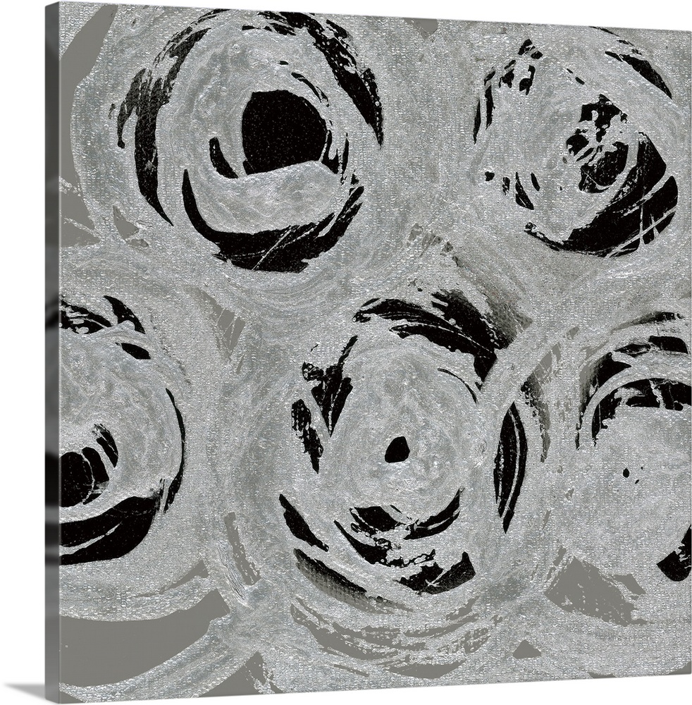 A square abstract of swirls of circular shapes in shades of light gray and black.
